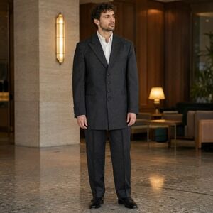 Falcone Mens Black Jacquard Geometric Long Blazer‎ Jacket 46 Long Peak Lapel